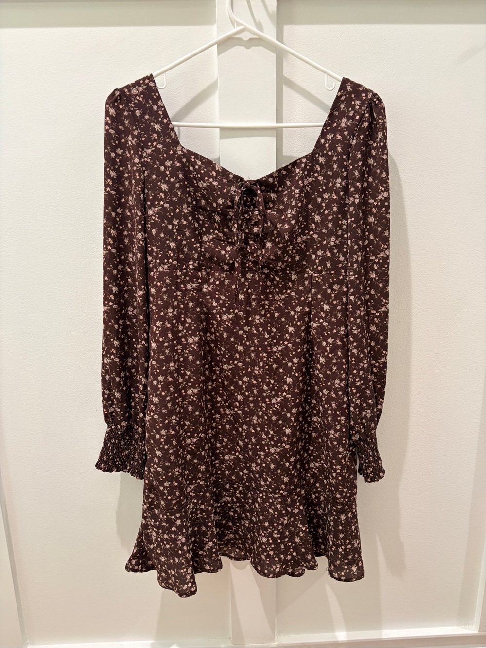 Paper Crane Maroon Floral Tie-Front Mini Dress